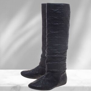 Christian Dior Cannage Quilted Brown Knee High Boots 35 1/2